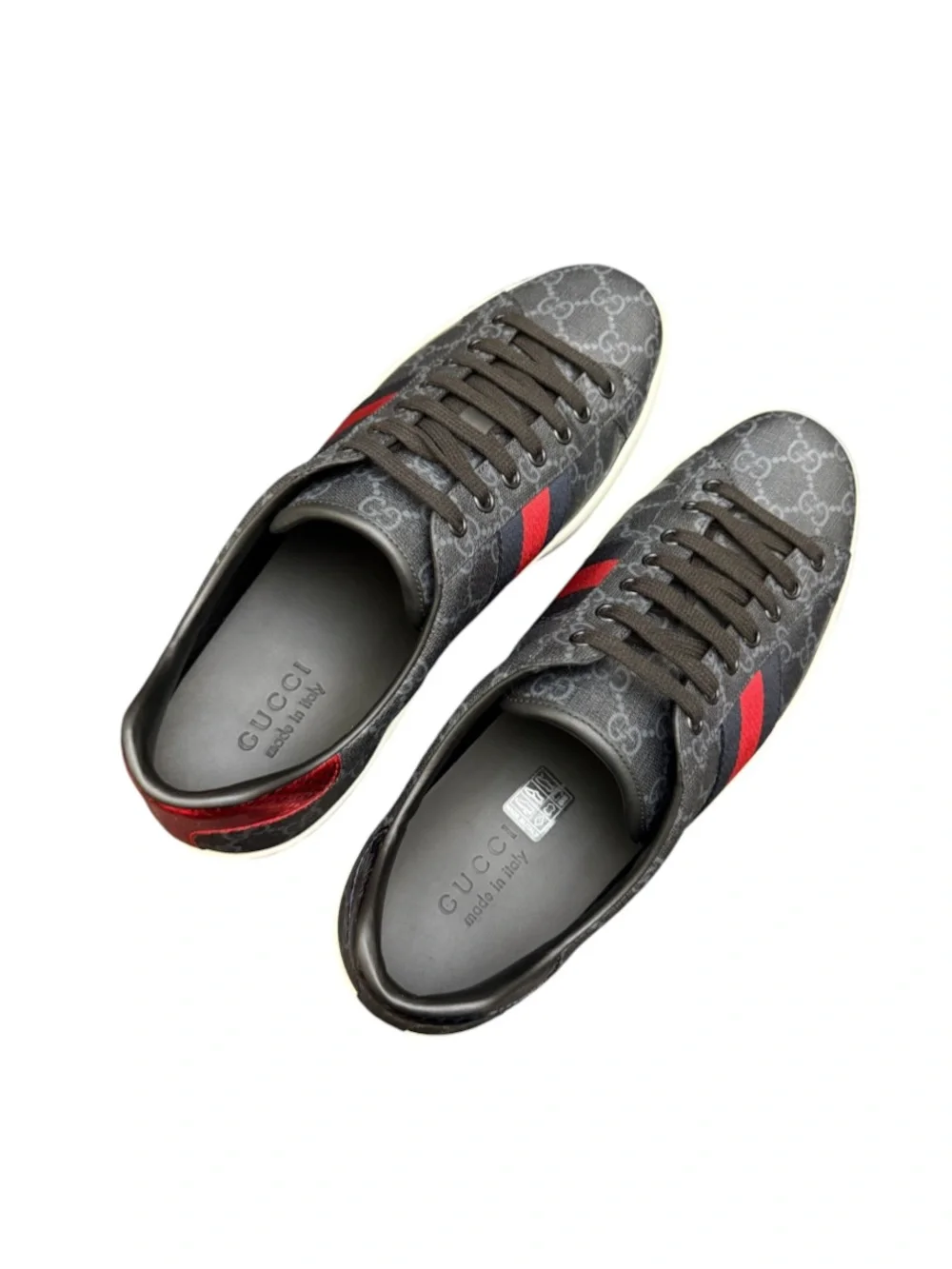 GUCCI - BLACK GREY COATED CANVAS LEATHER “ACE GG SUPREME” SNEAKERS